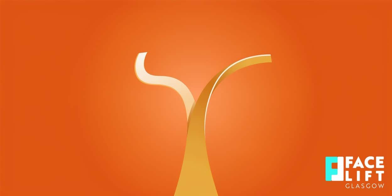 Flat-vector illustration of a single smooth path forking into two gently diverging routes on a sunset-orange background, symbolising a considered choice between two directions